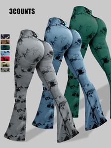 Women's Tie Dye Print High Waist Flare Leg Sports Tummy Control Leggings, Casual Comfy Breathable High Stretch Seamless Yoga Leggings, Ladies Sportswear Bottoms for Indoor Outdoor Wear