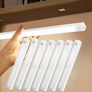 7pcs Wireless Motion Sensor LED Strip Lights, Under Cabinet Lighting for Kitchen Bedroom Closet Stairs Hallway, 20/30/50cm, Rechargeable, Magnetic Installation