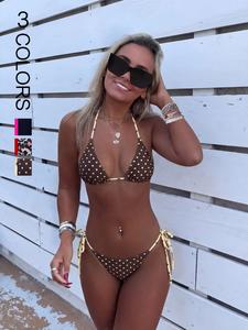 New Two-Piece Triangle Top Bikini Set, Vintage Polka Dot Style, Deep Coffee Color, Classic Dots, Summer Vacation Swimwear