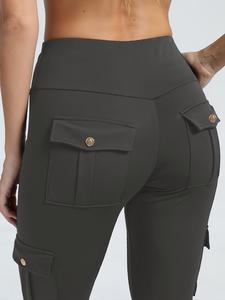 Women's High-Waisted Elastic Slim-Fit Yoga Pants, Multi-Pocket Fitness Leggings, Quick-Dry Running & Gym Wear, Spring & Fall