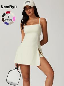 Women's Seamless High Elastic Back Strap One-piece Yoga Suit Outdoor Sports Mountain Climbing Running Playing Tennis Skirt Gym Workout Skirt with Leggings