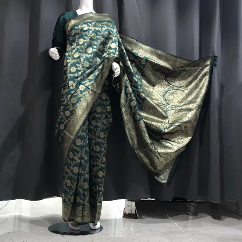 D:3 Katan Bottle Green Saree Blouse for Traditional Look -Womenswear.