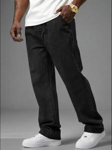Men's Drawstring Elastic Waist Loose Fit Denim Jeans, High-End Washed Vintage Style, Comfortable Straight Leg Pants for Casual Wear