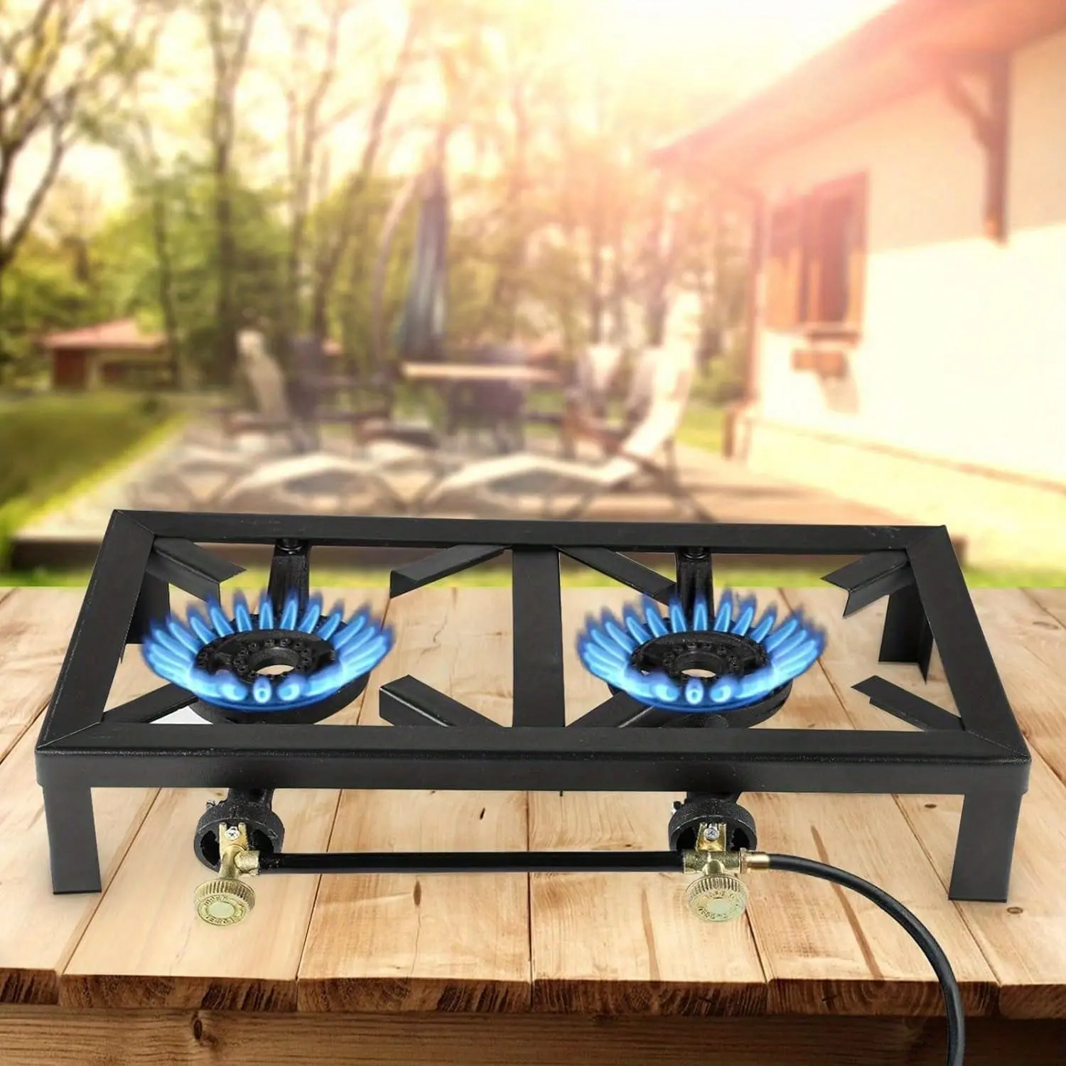 Youyijia Portable Gas Double Burner Camping Cooker Stove Cast Iron BBQ Grill