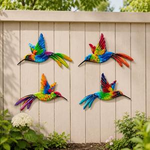 4pcs Metal Hummingbird Wall Art Decor, Colorful Outdoor Wall Decoration, Ideal for Balcony, Patio, Fence, Home Decor, Gift for Bird Lovers