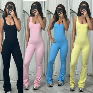Flared bottoms sleeveless scrunch bum jumpsuit Womenswear Overalls