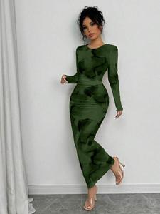 Elegant Gradient Long Sleeve Slim Fit Women's Dress, Spring & Fall Fashion, Stylish Long Skirt, Perfect for Casual Wear