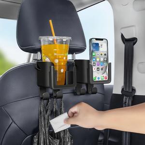 pcs Car Backseat Organizer, Multifunctional Car Organizer, with Cup Holder, Phone Stand & Hooks - Multi-Functional Storage Rack, Space-Saving Design for SUVs, Sedans, Trucks - Holds Water Bottles, Coffee Cups, Phones - Car Interior Organizer