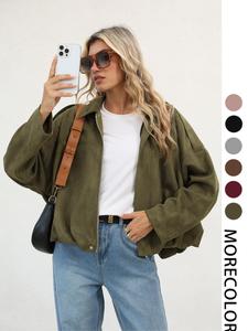 New Fall Winter Trendy Army Short Coat, Suede Velvet Loose Fit Women's Casual Jacket, Stylish Ladies Outerwear