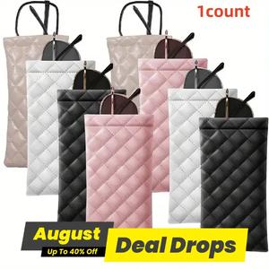 Random Color Quilted Pattern Sunglasses Storage Bag, Portable Sunglasses Organizer, PU Leather Soft Sunglasses Bag for Home Office Outdoor Travel
