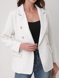 Women's Fashionable Plaid Blazer Jacket, Stylish Double Button Design, Versatile Outerwear for Casual & Formal Occasions