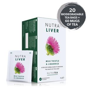 NutraTea NutraLiver Herbal Tea - Natural Liver Support - 20 Biodegradable Bags - Milk Thistle, Turmeric, Dandelion Root - Herbal Infusion | Caffeine-Free - 60 Cups of Tea