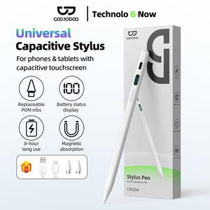 GOOJODOQ Digital Capacitive Stylus Pen for Phones & Tablets – Replaceable POM Tips, Magnetic Attachment, LED Battery Display, 8-10H Long Use