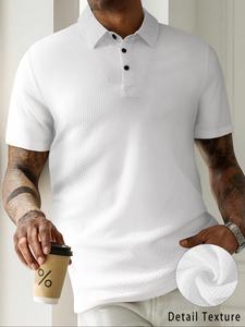 Plus Size Solid Color Gingham Polo Shirt, Regular Fit Casual Short Sleeve Collared Top for Summer, Men's Clothes for Daily Wear, Tropical