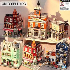 Vintage European Street Scene Blocks, Creative Building Blocks, Coffee Shop Clock Tower Mini Building Model, Adult Assembly Decorative Gift, Building Block Set