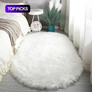 Modern Solid Color Oval Shaped Soft Fluffy Rug, 1 Count Non-slip Faux Fur Floor Carpet, Comfortable Home Decorative Mat, Summer Gifts