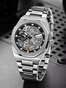 Men's Business Fashion Hollow Out Design Automatic Mechanical Watch, Fashion Watch for Party, Daily Clothing Decor, Trendy All-match & Exquisite Watch for Gift, Modern Fashionable Wristwatch