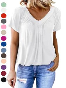 Summer Tops for Women V Neck Shorts Sleeve Casual Ruched Tops Women T Shirts Clothes Trendy 2026