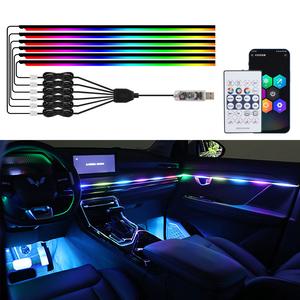 10 in 1 Car LED Acrylic Light Strip RGB Symphony Auto Interior Strip Lights Remote/APP Control Decorative Atmosphere Lamp Led Car Ambient Light Car Interior Lighting