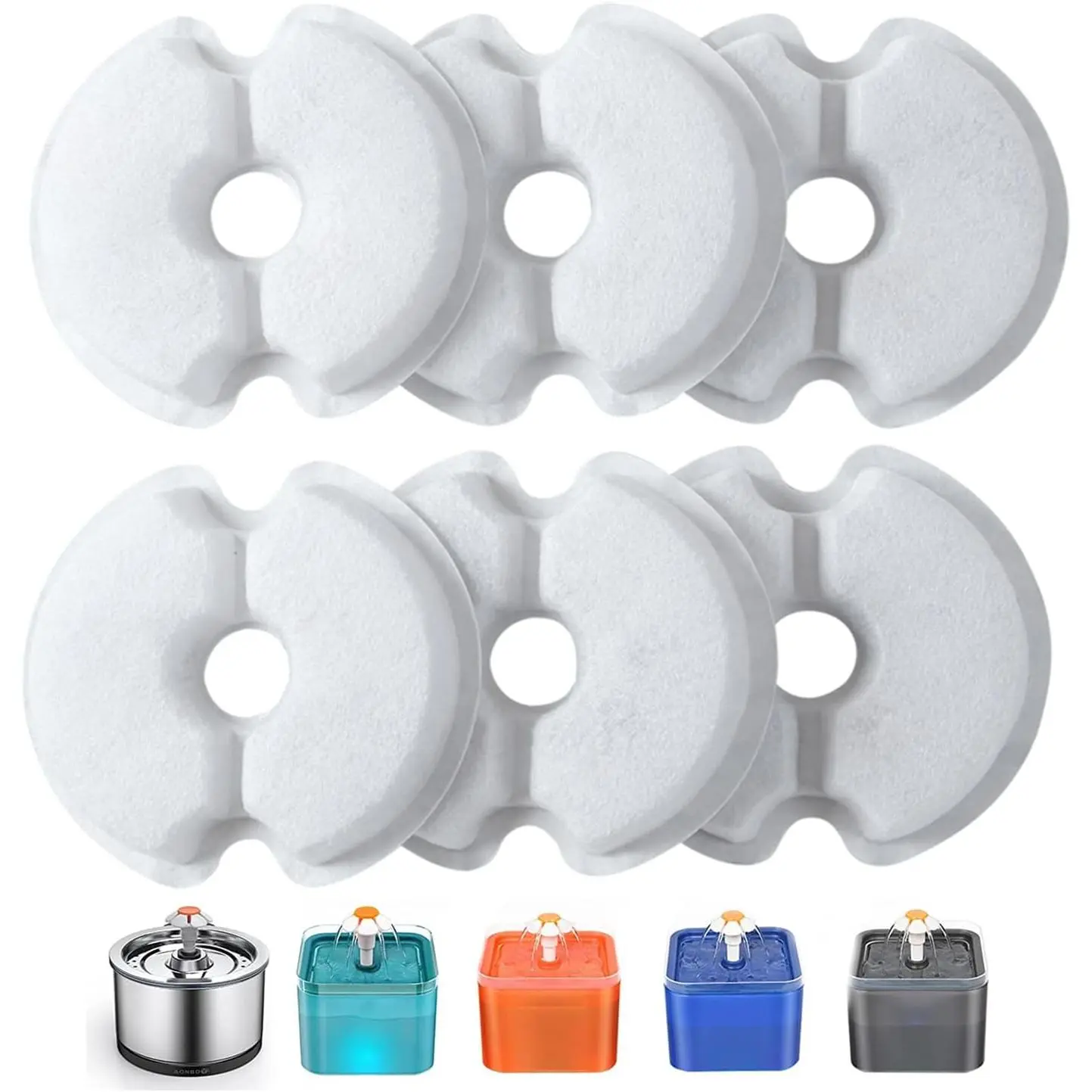 Filters for Cat Water Fountain 6 Pack, Yiupea Pet Water Fountain Filters Suitable for 2L/2.5L Pet Fountain,Cotton Activated Carbon & Resine with Triple Filtration
