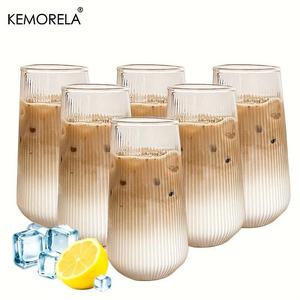 Vertical Striped Clear Glass Cup, 4/6 Counts Heat-resistant Glass Water Cup for Milk, Ice Coffee, Iced Coffee Glass, Beverage, Drinkware for Home & Office, Kitchenware