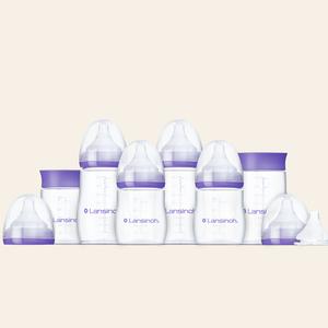Lansinoh NaturalWave Baby Bottle Bundle, plastic baby bottle set with stackable lids, teats and caps