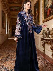 Women's Ethnic Embroidered Sequins Long Dress, Loose-Fit Woven Fabric, Elegant Fall & Winter Abaya, Perfect for Muslim Women