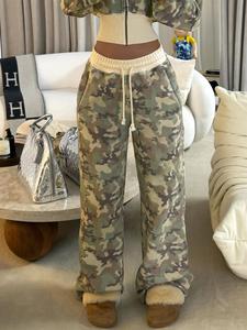 Women's Camo Print Drawstring Waist Wide Leg Pants, Casual Pocket High Waist Trousers for Daily Wear, Ladies Bottoms for All Seasons