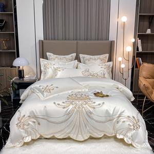 3-Piece Gold Feather Embroidered Bedding Set, Bedroom Bedding Set, Include 1Pc Duvet Cover & 2Pcs Pillowcases,Duvet cover top side is Soft Silk-Like Fabric, Back side is made of 120G Polyester fabric, Ultra Soft All-Season Use