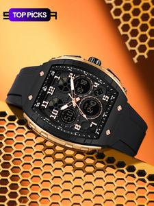 Men's Fashion Digital Analog Watch, Casual Sporty Digital Watch with Luminous Dial & Alarm Function, Waterproof Watch with Digital Display for Men with Box