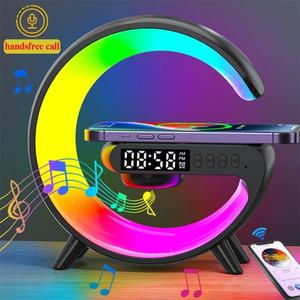 VIKEFON Wireless Charger, Multi-functional Phone Charger, Wireless Speaker with RGB Night Light, Automatic Light Changing, Music Sync Lights, RGB Atmosphere Lights, Alarm Clock, Perfect Bedroom Accessory, Enhancing Your Morning Routine with Light & Sound