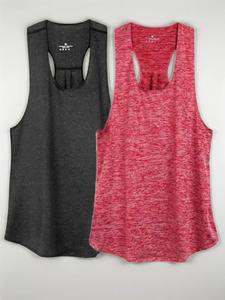 Sporty Women's Plain U Neck Tank Top, 2 Piece Set Casual Sleeveless Quick Drying Sports Vest for Yoga Gym Workout Running, Women Sport & Outdoor Clothing for Summer, Size Runs Small, It Is Recommended To Order One Size Larger