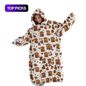 hoodie blanket，Wearable Blanket，Cute Highland Cow Print Wearable Blanket Hoodie, Warm and Cozy Unisex Adult Hooded Sweatshirt, Perfect Holiday Gift，Christmas Gift,Valentine's Day gift
