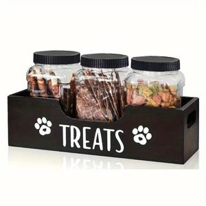 Pet Snack Container Storage Box, Real Wood Handheld Food Holder Stand, Dog Cat Treats Organizer, Pine Material, Made in China