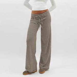 Striped Knit Palazzo Pants Lounge Wide Leg Drawstring Casual Resort Wear Beach Vacation Travel Summer Spring Comfortable