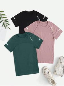 Women's Letter Print Raglan Sleeve Sports Tee, Round Neck Short Sleeve T-Shirt, Ladies Sportswear for Yoga Gym Workout