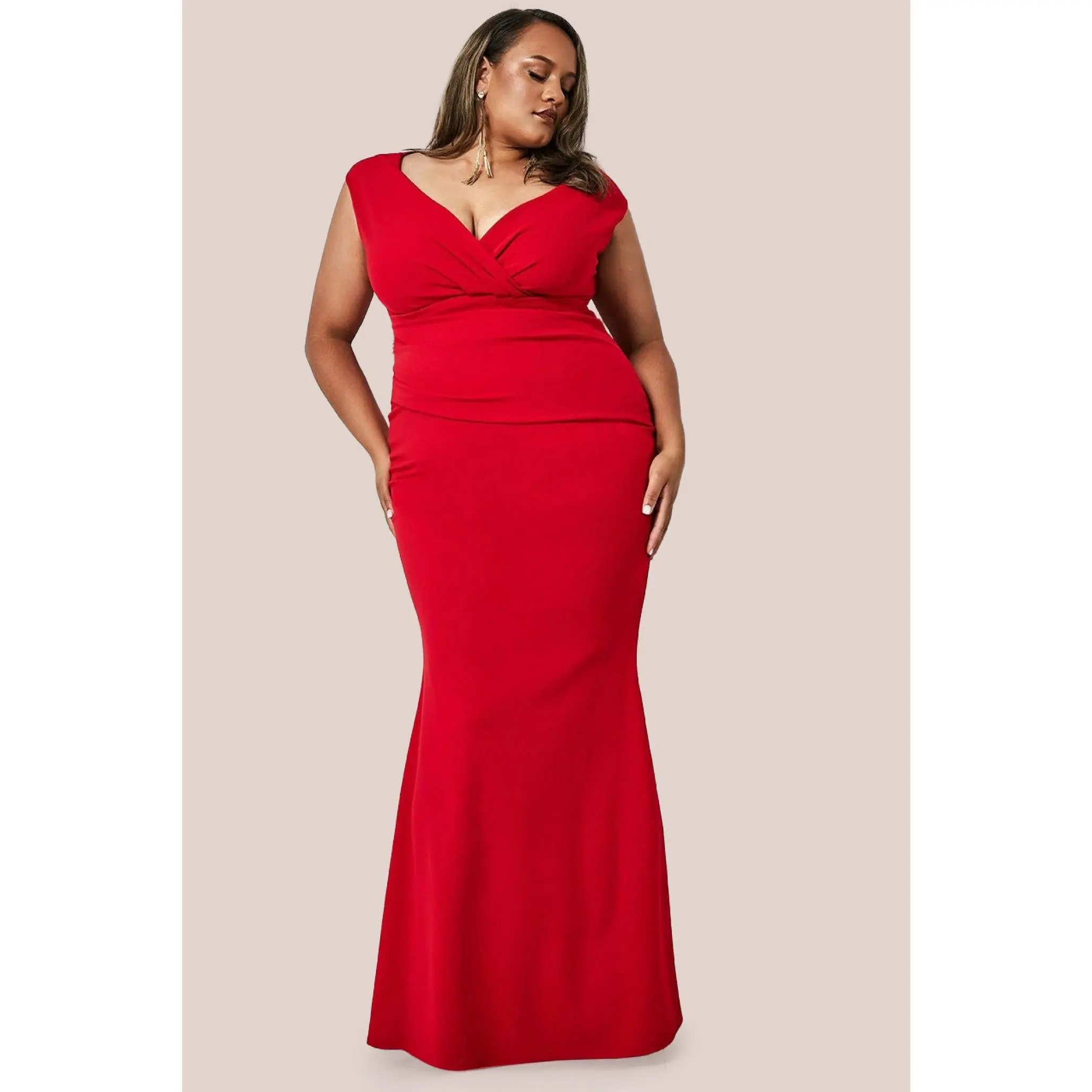 Bardot Pleated Maxi Dress - Red by Goddiva Plus