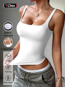 Pure Color Casual Simple Square Neck Slim Fit Short Vest, Sleeveless Y Type Design, Fall Season Fashion, Plain Pattern