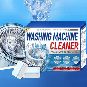 12pcs, Washing Machine Cleaner Descaler, Deep Cleaning Tablets For HE Front Loader Top Load Washer, Septic Safe Eco-Friendly Deodorizer, Clean Inside Drum And Laundry Tub Seal, Detergent Tablets