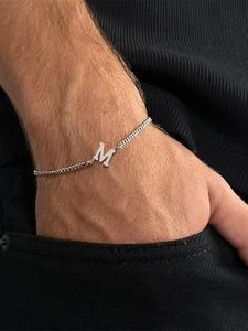 Men's Simple Letter Decor Link Chain Bracelet, Chains Initial Stainless Steel Wrist Jewelry for Party, Daily Clothing, Chic Gift for Men Boy, Valentine's Day, Gift