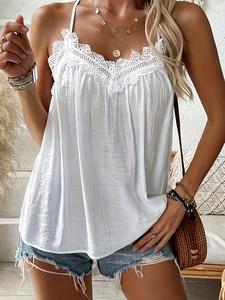 【Plus Size】 Solid Color V Neck Cami Top, Basic Elegant Casual Sleeveless Knit Top for Daily Outdoor Wear, Women Plus Clothing for Summer, Boho Sleeveless Backless Womenswear