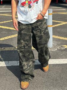 Men's Camo Print Loose Straight Leg Jeans, Casual Street Style Streetwear Denim Jeans, All Seasons Fashion, Trendy and Versatile Pants, Jean Pants Bottoms