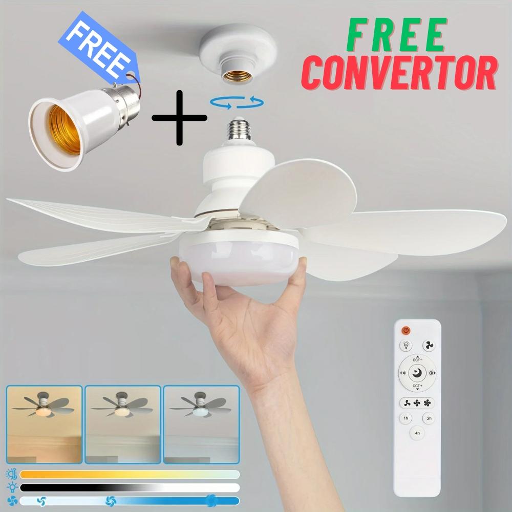 40W LED Ceiling Fan Light 20.5in with Remote – E27 Screw Socket + (FREE B22 Converter) | Quiet Fan for Bedroom, Kitchen, Garage UK