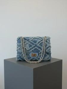 Women's Fashion Chain Strap Denim Rhombus Rough Edge Shoulder Bag, Casual Versatile Solid Color Underarm Bag, Trendy Daily Commuting Bag, Girl Fashionable Bag