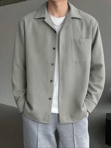 Men's Solid Button Front Pocket Shirt, Loose Casual Drop Shoulder Long Sleeve Lapel Neckline Top for Spring & Fall, Fashion Men's Clothes for Daily Wear