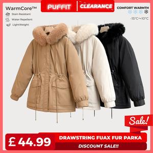 [Clearance]PUFFIT Faux Fur Mid-Length Hooded Drawstring Parka With Adjustable Waist Belt Design And Extra-Deep Pockets, Women‘s Fashion Coats, Versatile Winter Outerwear For Women‘s Basic Tops Go.G.G