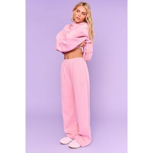 Kaiia Slogan Wide Leg Joggers Rose Pink