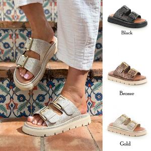 Darcy: TRUE TO SIZE FOR ALL! GOOD FOR STANDARD & WIDE FIT - SNAKE PRINT, DOUBLE BUCKLE SANDAL