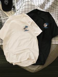 Men's Letter Print Round Neck Tee, Loose Casual Short Sleeve T-shirt for Summer, Men's Top for Daily Wear, Tropical