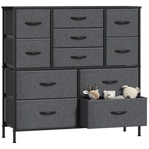 Glowlite Premium Large Chest of Drawers with Metal Frame & MDF Wooden Top, Tall 11 Deep Drawers for Ample Storage, Adjustable Feet, Anti-Tip Safety Mechanism, Ideal for Bedroom, Living Room, Closet & Office Furniture